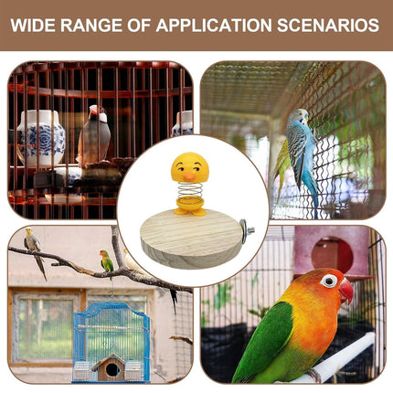 Parrot Bird Stand Perch Spring Chick Sound Toy Wooden Platform for Small Birds