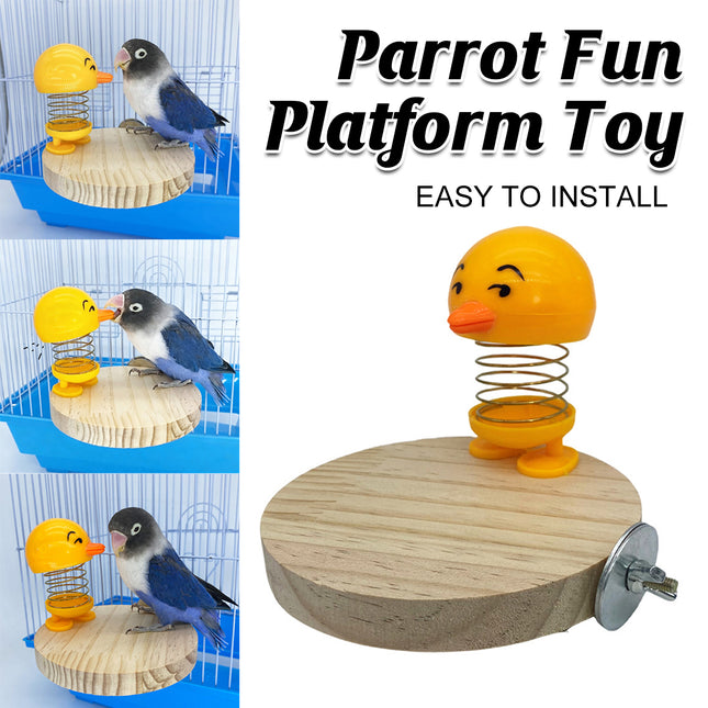 Parrot Bird Stand Perch Spring Chick Sound Toy Wooden Platform for Small Birds