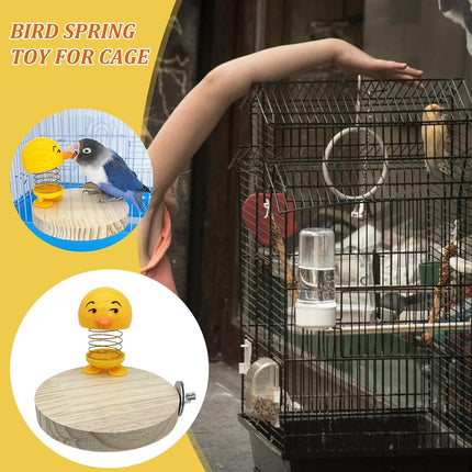 Parrot Bird Stand Perch Spring Chick Sound Toy Wooden Platform for Small Birds