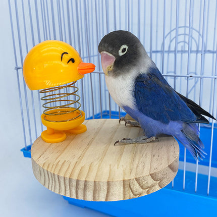 Parrot Bird Stand Perch Spring Chick Sound Toy Wooden Platform for Small Birds