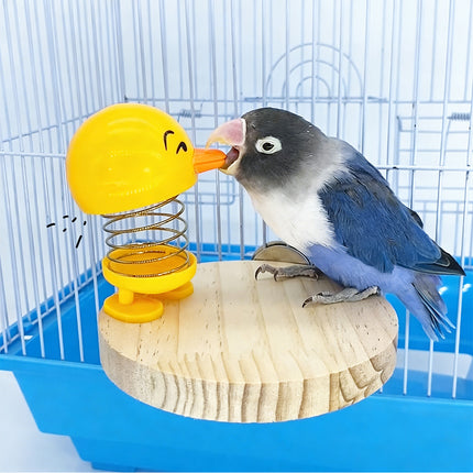 Parrot Bird Stand Perch Spring Chick Sound Toy Wooden Platform for Small Birds