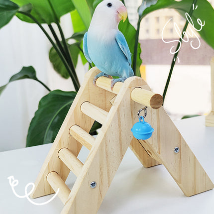 Wooden Bird Ladder Toy With Bell Parrot Perch Stand Climbing Gym Accessories Fun