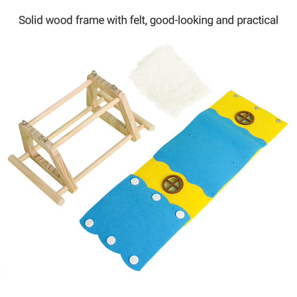 Wooden Felt Parrot Nest Hideaway with Standing Perch for Bird Cage