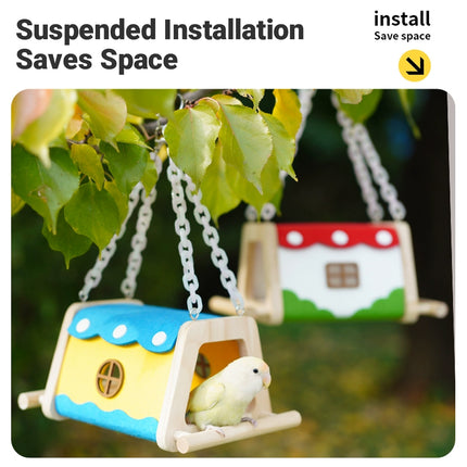 Wooden Felt Parrot Nest Hideaway with Standing Perch for Bird Cage
