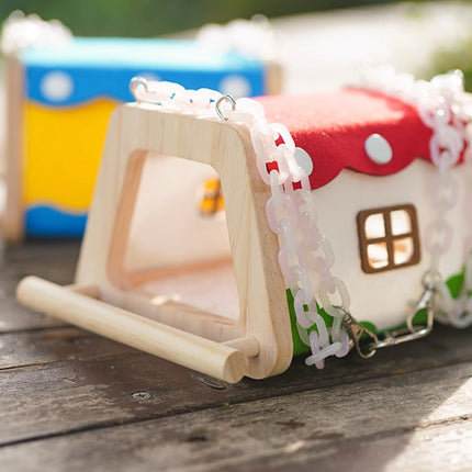 Wooden Felt Parrot Nest Hideaway with Standing Perch for Bird Cage