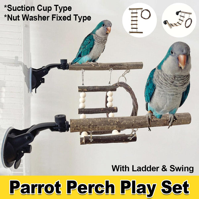 Wooden Parrot Stand Climbing Ladder Swing Toy for Birds Cage Play Accessories