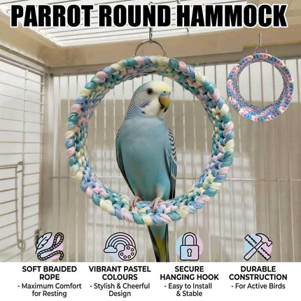 Parrot Round Hammock Swing Woven Rope Bird Cage Perch Budgie Sugar Glider