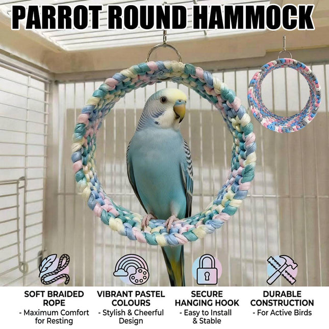 Parrot Round Hammock Swing Woven Rope Bird Cage Perch Budgie Sugar Glider