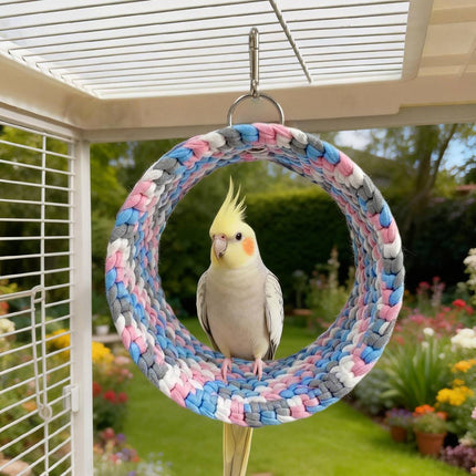Parrot Round Hammock Swing Woven Rope Bird Cage Perch Budgie Sugar Glider