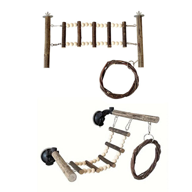 Wooden Parrot Stand Climbing Ladder Swing Toy for Birds Cage Play Accessories