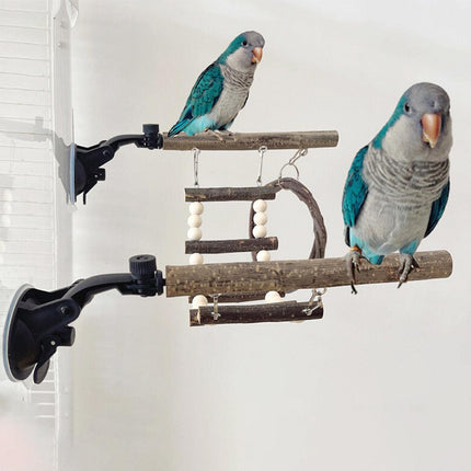 Wooden Parrot Stand Climbing Ladder Swing Toy for Birds Cage Play Accessories