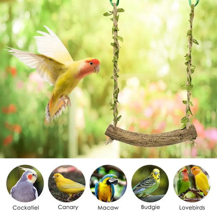 Parrot Swing Stand Wooden Pole Bird Perch Stick Climbing Toy Cage Accessory