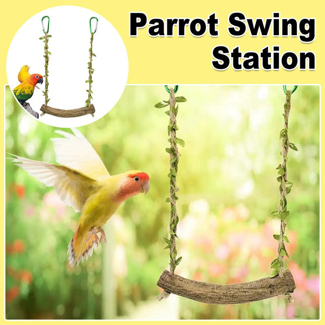Parrot Swing Stand Wooden Pole Bird Perch Stick Climbing Toy Cage Accessory