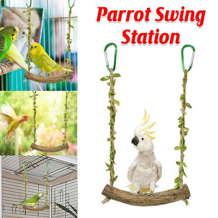 Parrot Swing Stand Wooden Pole Bird Perch Stick Climbing Toy Cage Accessory
