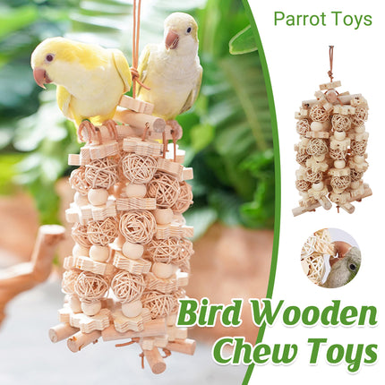 Wooden Parrot Chew Toy Bird Interactive Biting Toy Natural Rattan for Cage