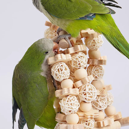 Wooden Parrot Chew Toy Bird Interactive Biting Toy Natural Rattan for Cage