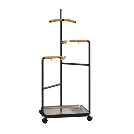 Black Multi Level Parrot Stand with Bowls Tray and Wheels