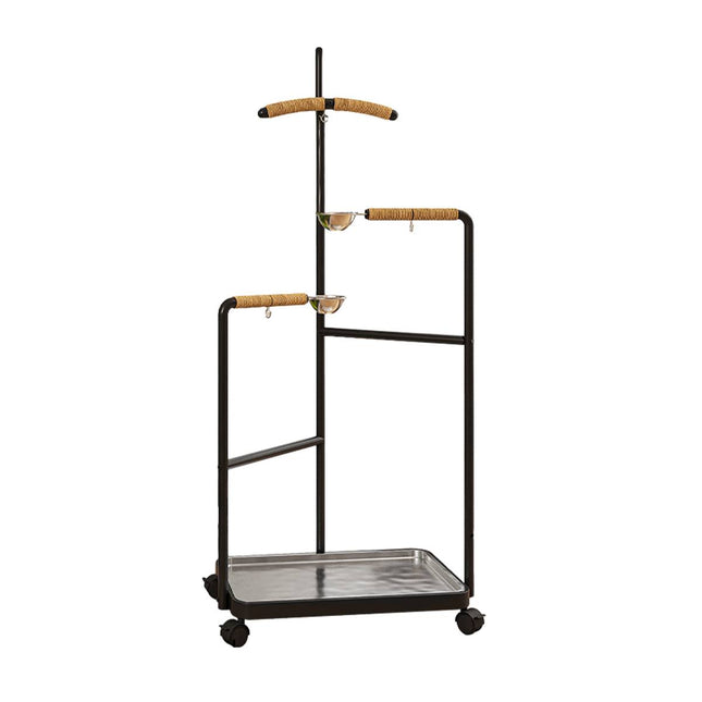 Black Multi Level Parrot Stand with Bowls Tray and Wheels
