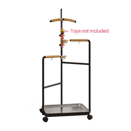 Black Multi Level Parrot Stand with Bowls Tray and Wheels