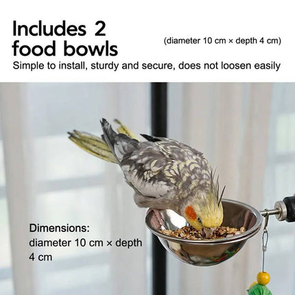 Black Multi Level Parrot Stand with Bowls Tray and Wheels