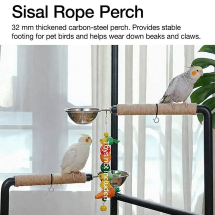 Black Multi Level Parrot Stand with Bowls Tray and Wheels