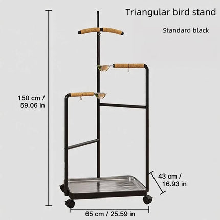 Black Multi Level Parrot Stand with Bowls Tray and Wheels