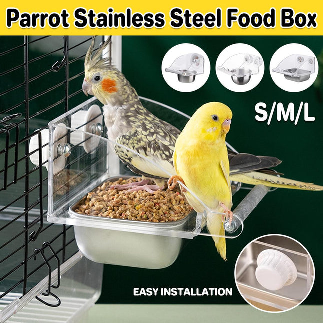 Parrot Stainless Steel Food Bowl Bird Feeder Cage Hanging Dish for Pet Birds