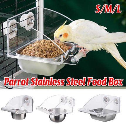 Parrot Stainless Steel Food Bowl Bird Feeder Cage Hanging Dish for Pet Birds