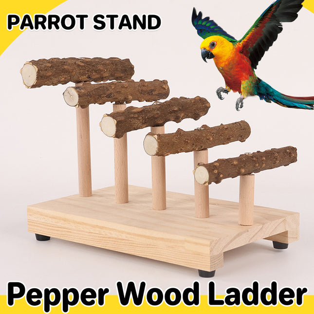 Pepper Wood Ladder Parrot Stand Bird Toy Perch Cage Accessory for Birds And Pets