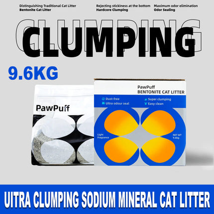 PawPuff Uitra Clumping Sodium Mineral Cat Litter 9600g  DUST FREE Formula