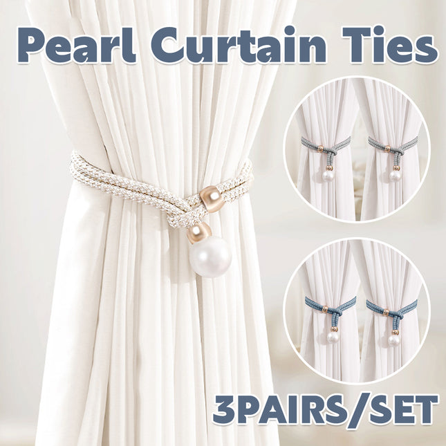 Curtain Tiebacks Pearl Strap Set 3 Pairs Decorative Buckle Holder Rings Hooks