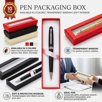 Single Pen Gift Boxes with Window 10 Pack 3 Colours