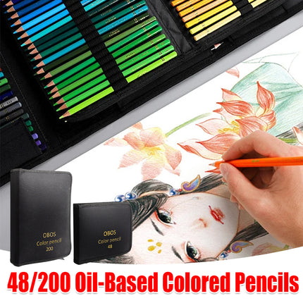 48 or 200 Colours Oil-Based Coloured Pencils Set with Case Non-Toxic