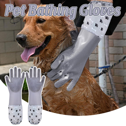 Pet Bathing Silicone Gloves Set Long Cleaning Glove Pair Grooming Supplies Tool