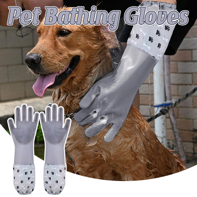 Pet Bathing Silicone Gloves Set Long Cleaning Glove Pair Grooming Supplies Tool