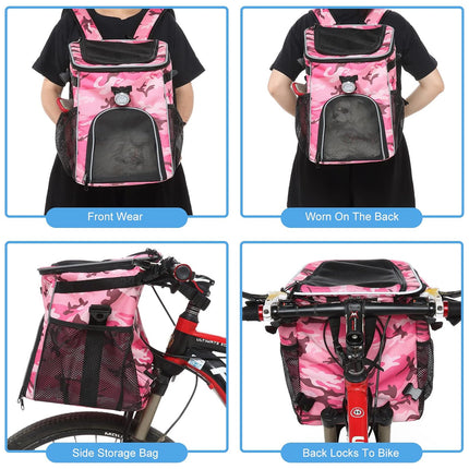 Bike Pet Bag Backpack Dual Use Removable Foldable for Cat Dog 37 x 30 x 30cm
