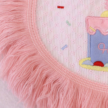Pet Birthday Hat and Bib Set Pink Tassel Cake Bandana for Dog Cat Party Photo