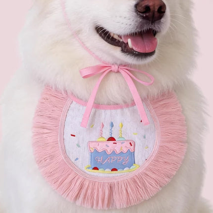 Pet Birthday Hat and Bib Set Pink Tassel Cake Bandana for Dog Cat Party Photo