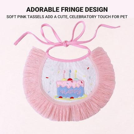 Pet Birthday Hat and Bib Set Pink Tassel Cake Bandana for Dog Cat Party Photo