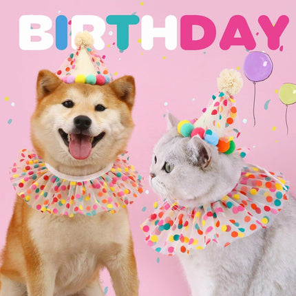 Dog Cat Birthday Dress Bib Felt Hat Party Supplies Drool Towel for Pet Parties