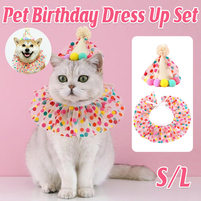 Dog Cat Birthday Dress Bib Felt Hat Party Supplies Drool Towel for Pet Parties