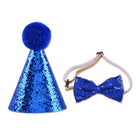 Pet Birthday Sequin Party Hat and Bow Tie Set Blue or Pink for Dog Cat Photo