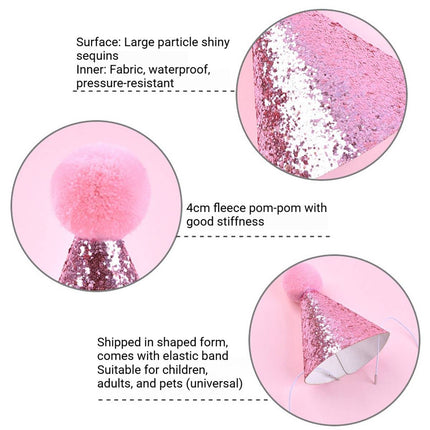 Pet Birthday Sequin Party Hat and Bow Tie Set Blue or Pink for Dog Cat Photo