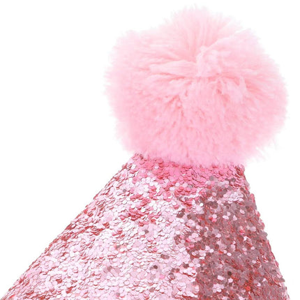 Pet Birthday Sequin Party Hat and Bow Tie Set Blue or Pink for Dog Cat Photo