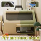 Cat Whelping Tent Birthing Room 78.5x58.5x57cm Mesh Beige Green for Indoor Pets