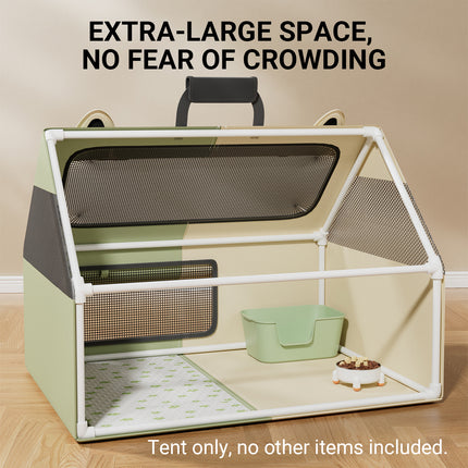 Cat Whelping Tent Birthing Room 78.5x58.5x57cm Mesh Beige Green for Indoor Pets
