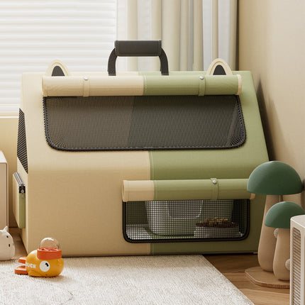 Cat Whelping Tent Birthing Room 78.5x58.5x57cm Mesh Beige Green for Indoor Pets