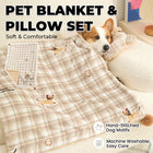 Reversible Pet Blanket and Bear Pillow Set - Warm Plaid Fleece for Dogs Cats