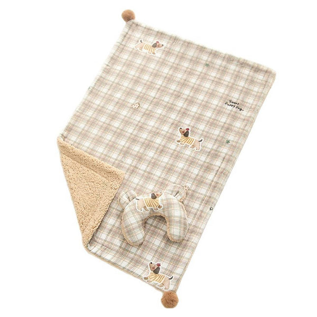 Reversible Pet Blanket and Bear Pillow Set - Warm Plaid Fleece for Dogs Cats