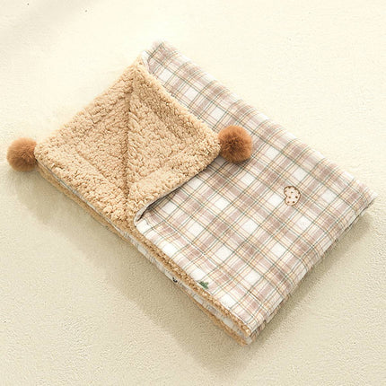 Reversible Pet Blanket and Bear Pillow Set - Warm Plaid Fleece for Dogs Cats
